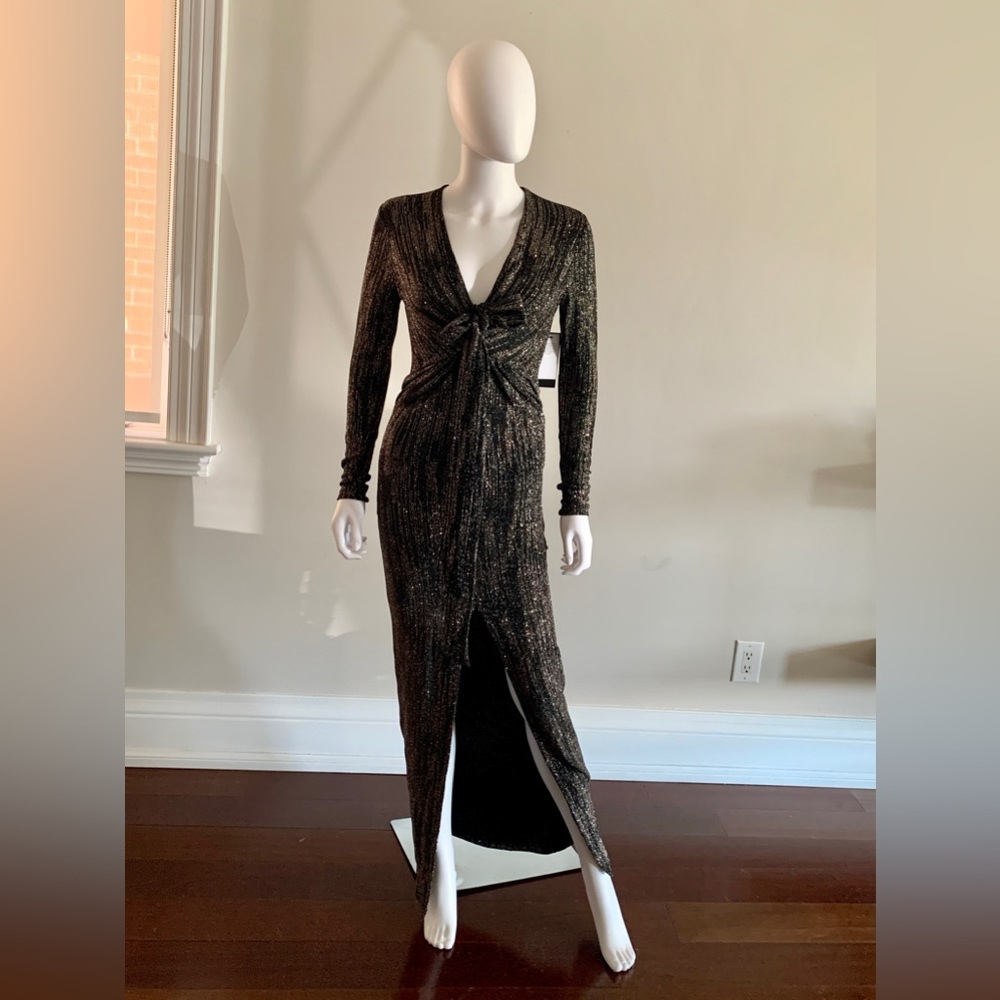 Marciano Alyssa Glitter Maxi Dress in Black and Silver